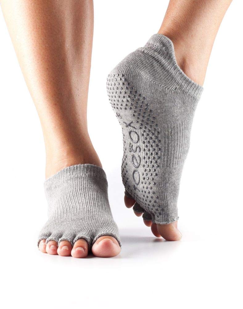 toesox Women's Low Rise Half Toe Grip Non-Slip for Ballet, Yoga, Pilates, Barre Toe Socks, Medium, Heather Grey - Image 1